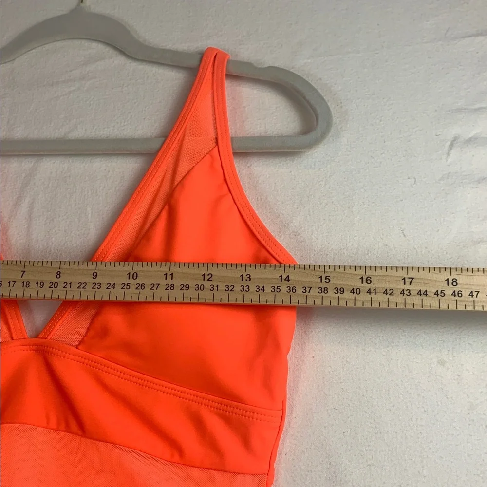 Pink Lily NWOT One Piece Swimsuit Neon Orange Small Mesh Detail at VNeck & Waist